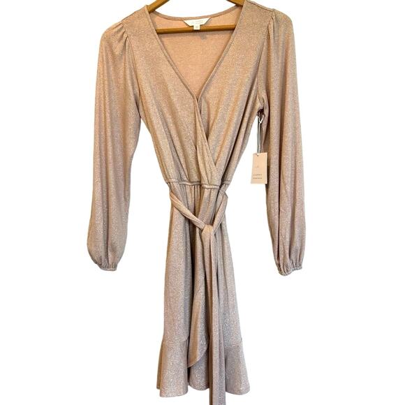 Lauren Conrad Dresses & Skirts - LAUREN CONRAD Balloon Sleeve Wrap Dress NWT Shimmer Blush Pink Sz XS